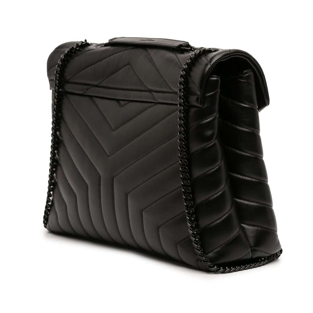 Saint Laurent Medium Matelasse Calfskin Monogram Monochrome LouLou Shoulder Bag Black Leather Very good condition - Back View