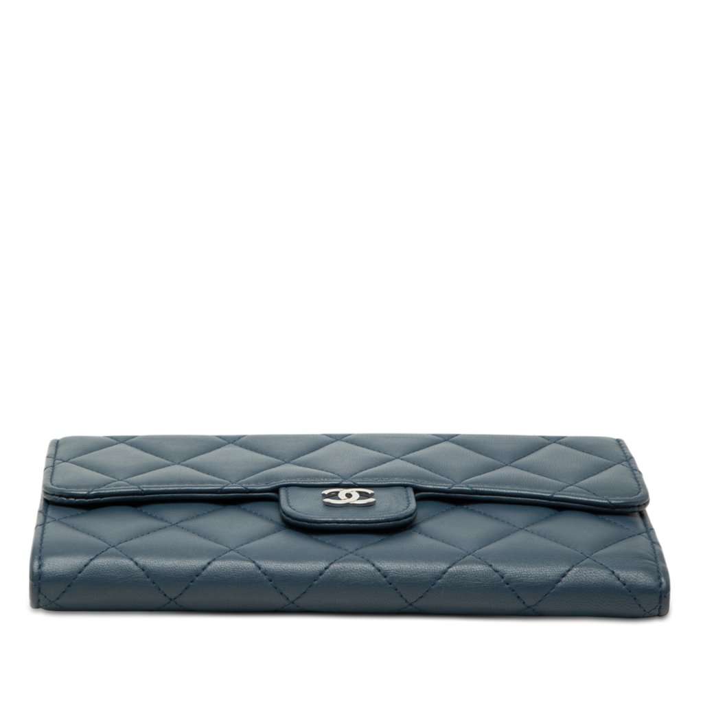Chanel CC Quilted Lambskin Classic Flap Wallet Blue Leather Very good - Inside View