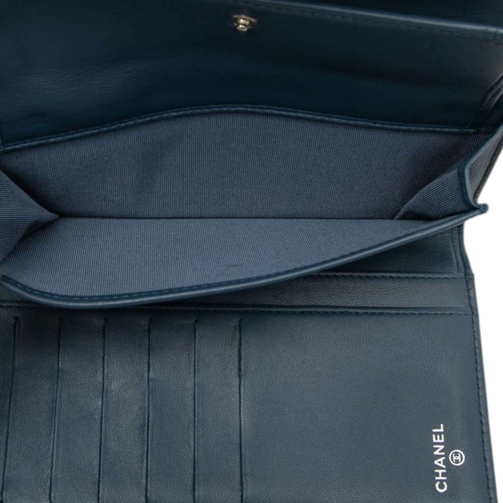 Chanel CC Quilted Lambskin Classic Flap Wallet Blue Leather Very good - Model View