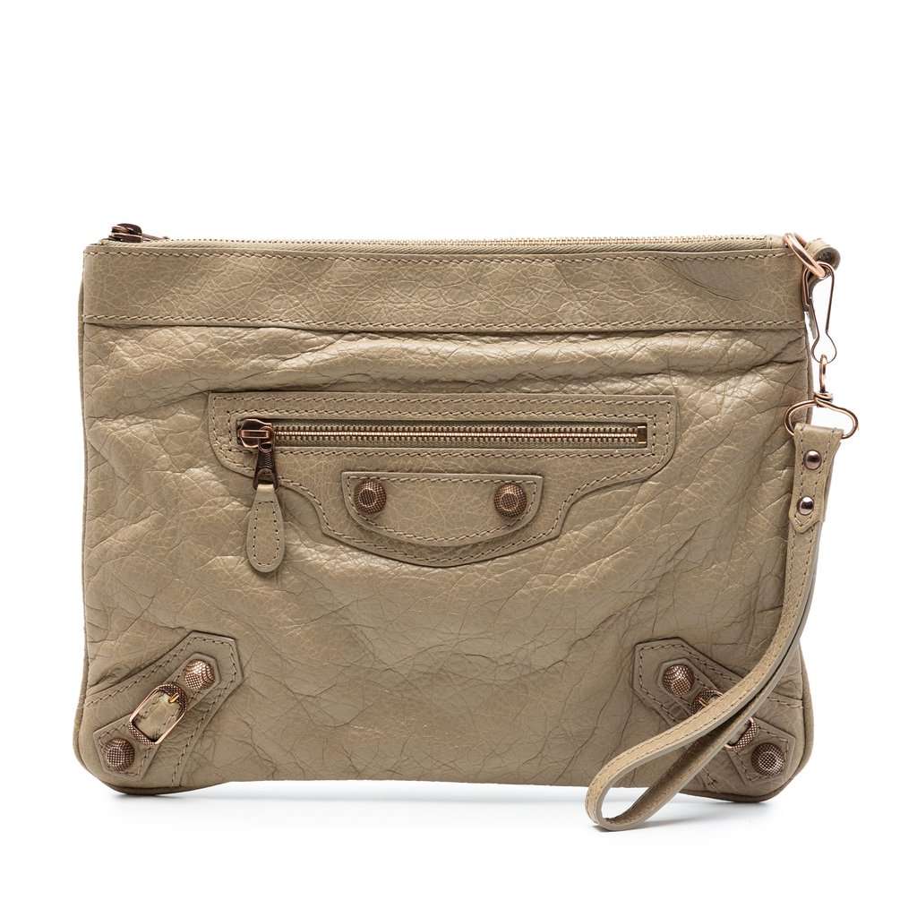Balenciaga Lambskin Motocross Giant 12 Clutch Beige Leather Very good condition - Front View