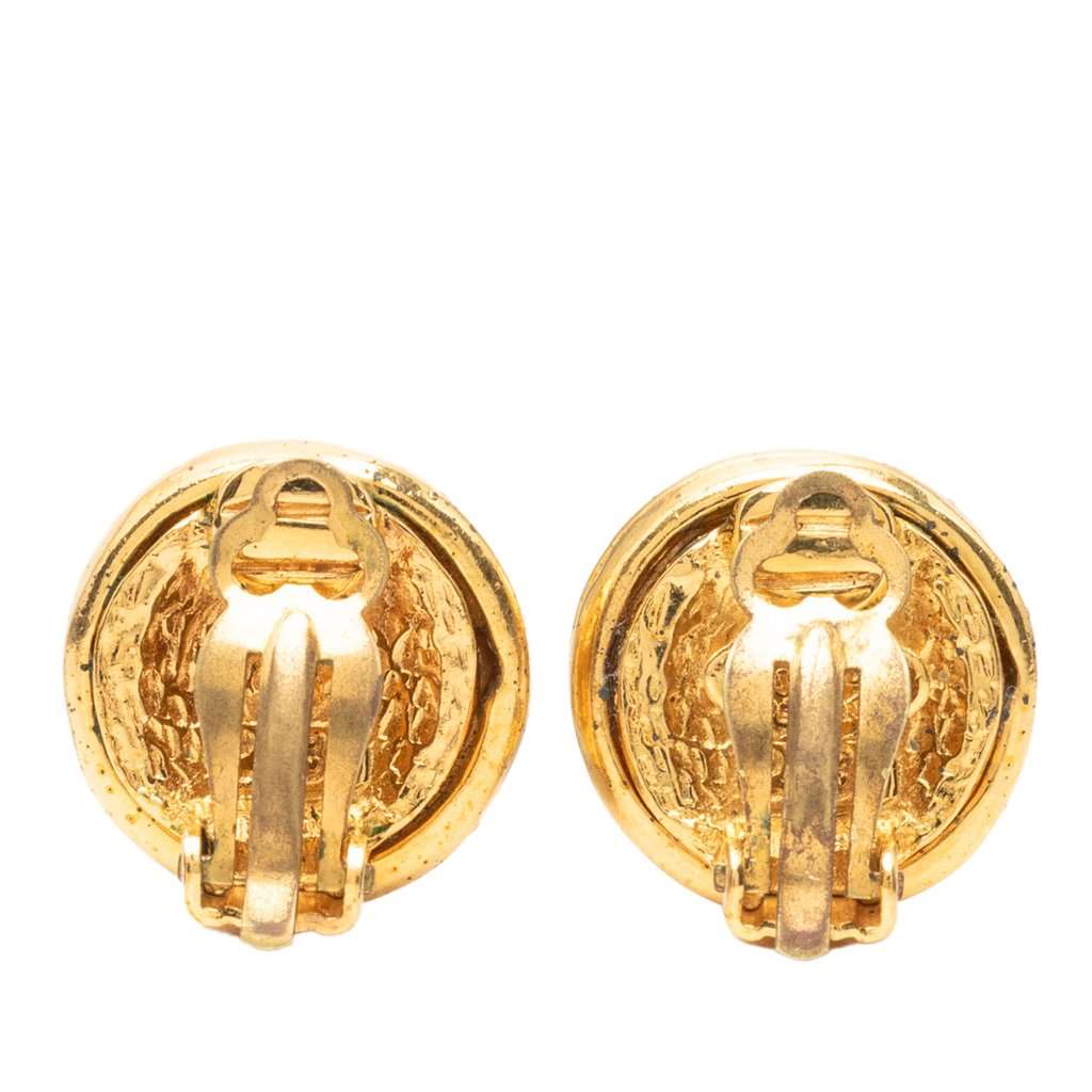 Chanel CC Gold Plated Round Clip On Earrings Gold Metal Very good - Back View