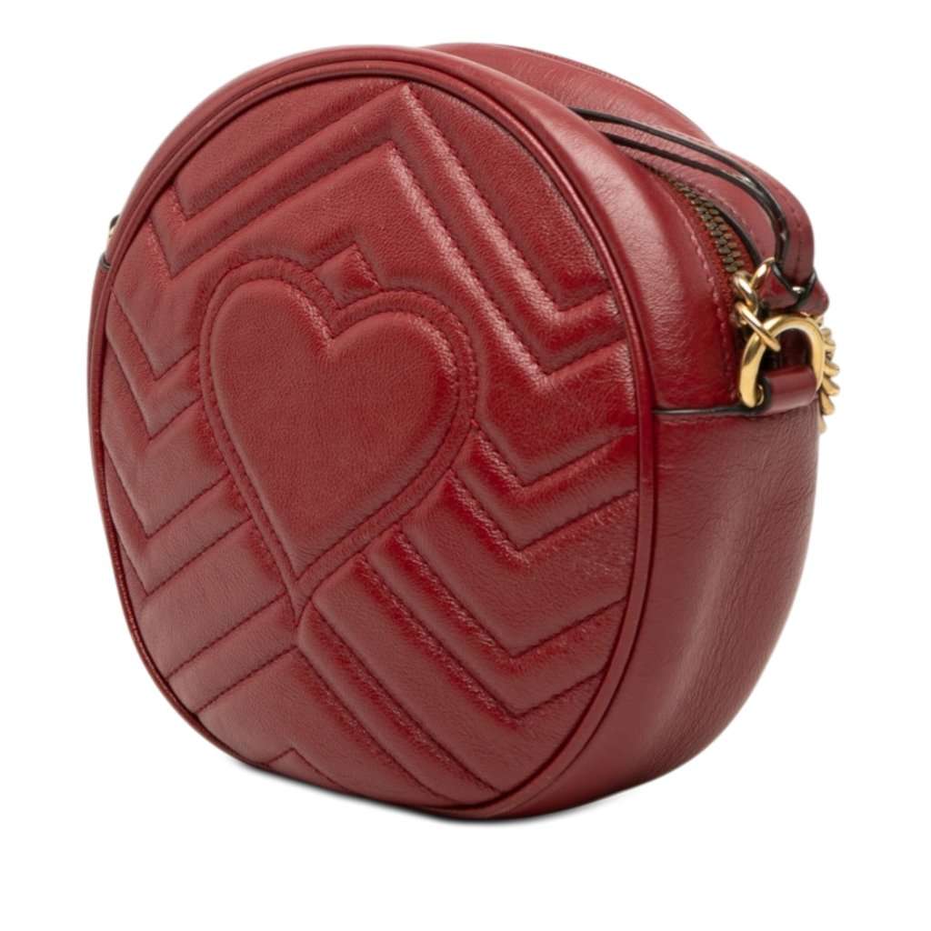 Gucci Mini GG Marmont Matelasse Leather Round Crossbody Red Leather Very good - Back View