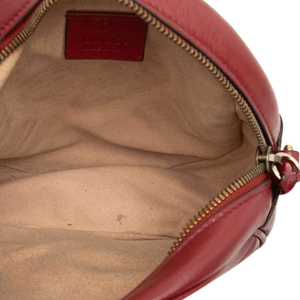 Gucci Mini GG Marmont Matelasse Leather Round Crossbody Red Leather Very good - Model View