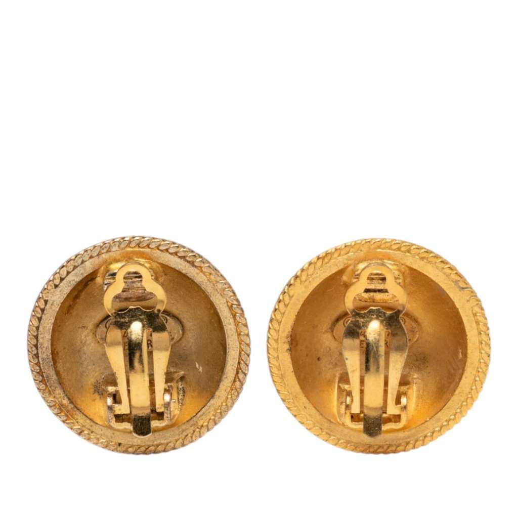 Chanel CC Gold Plated Round Clip On Earrings Gold Metal Very good - Back View