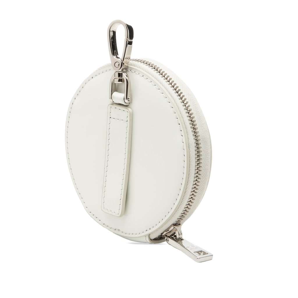 Prada Spazzolato Round Coin Pouch Bag Charm White Leather Very good condition - Back View