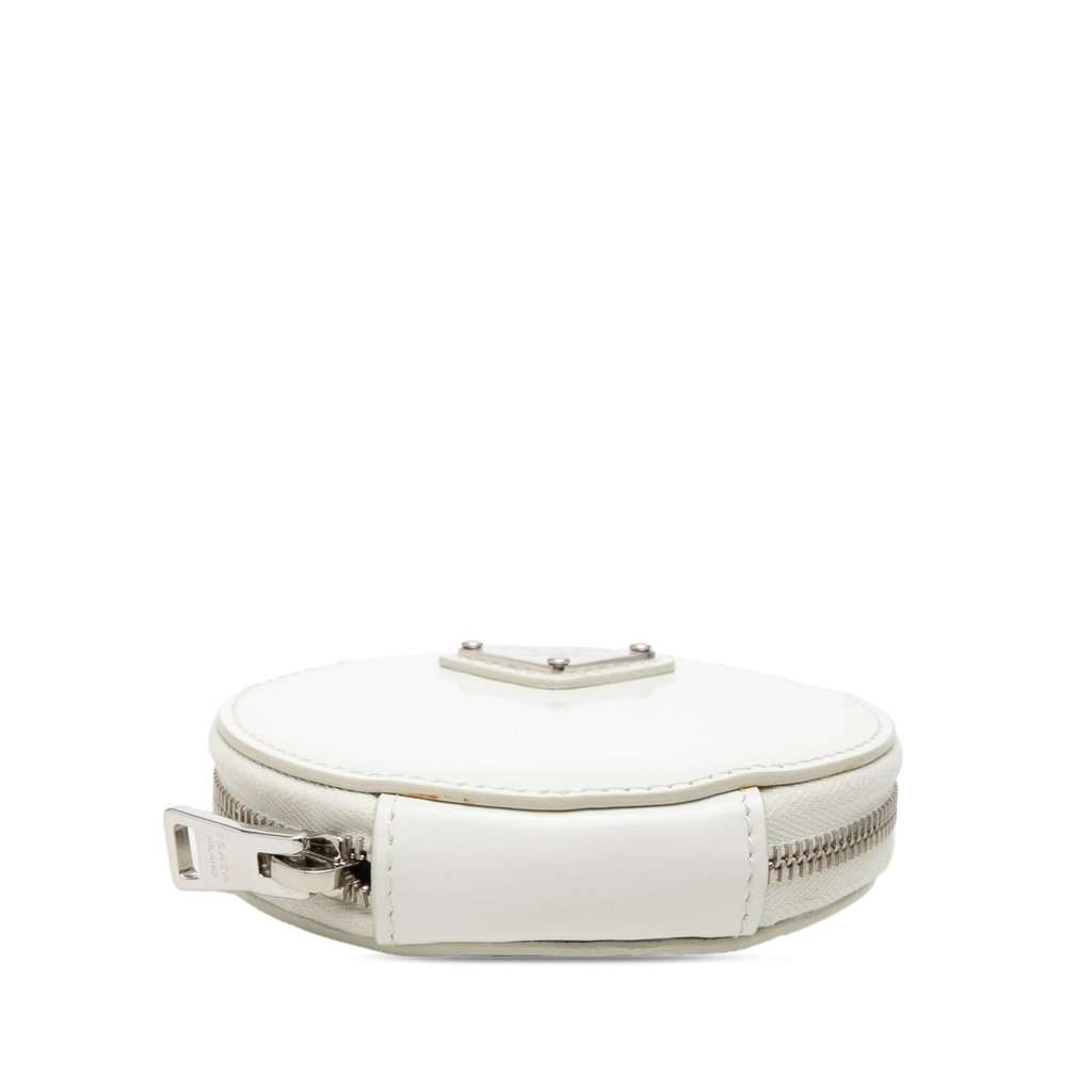 Prada Spazzolato Round Coin Pouch Bag Charm White Leather Very good condition - Inside View
