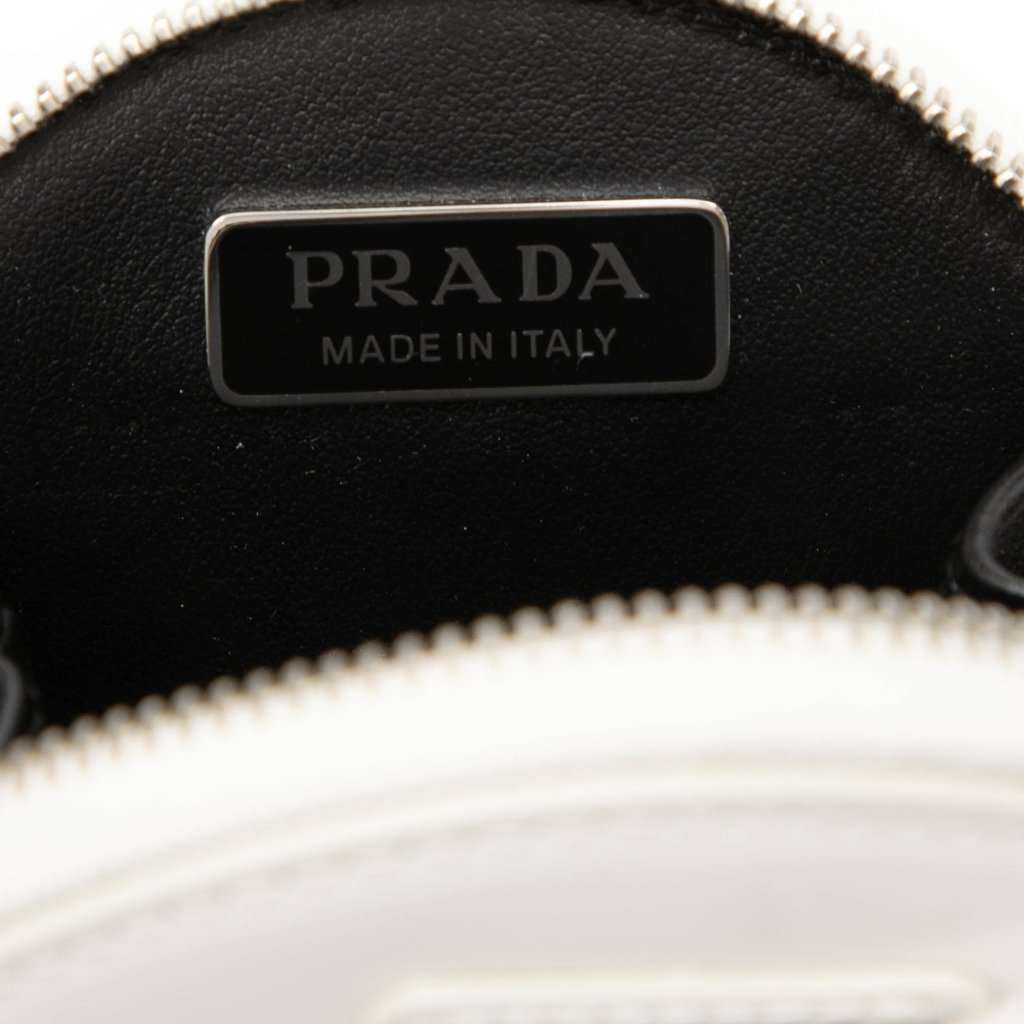 Prada Spazzolato Round Coin Pouch Bag Charm White Leather Very good condition - Box View