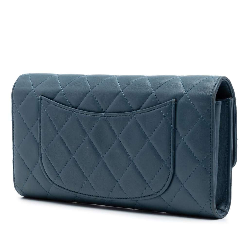Chanel CC Lambskin Classic Long Flap Wallet Blue Leather Very good condition - Back View