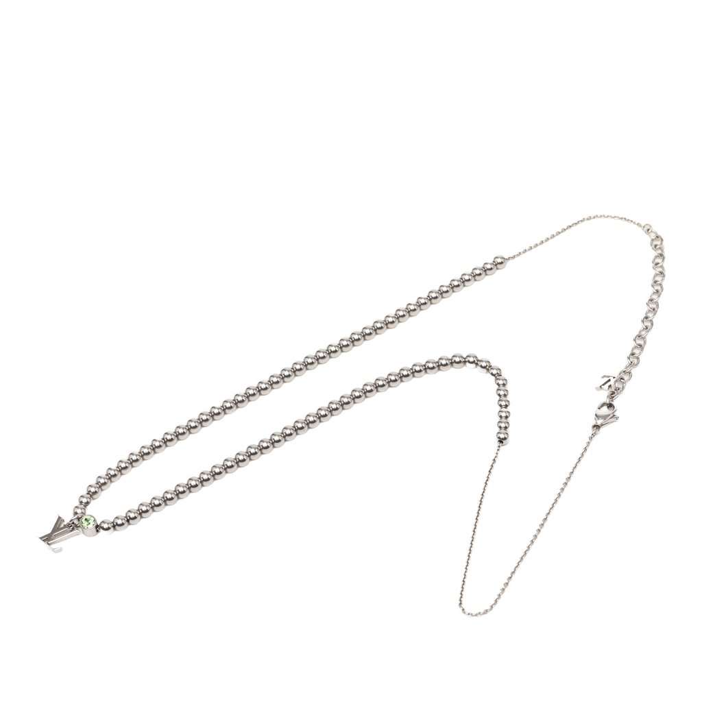 Louis Vuitton Brass Crystal Nano Beads Pendant Necklace Silver Metal Very good condition - Front View