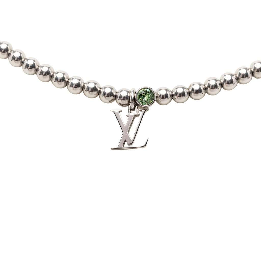 Louis Vuitton Brass Crystal Nano Beads Pendant Necklace Silver Metal Very good condition - Back View