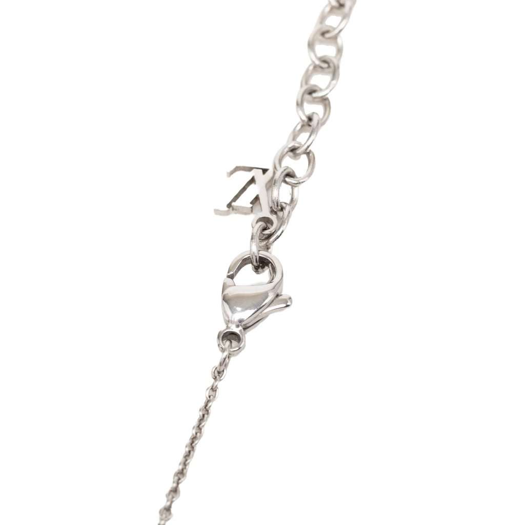 Louis Vuitton Brass Crystal Nano Beads Pendant Necklace Silver Metal Very good condition - Model View