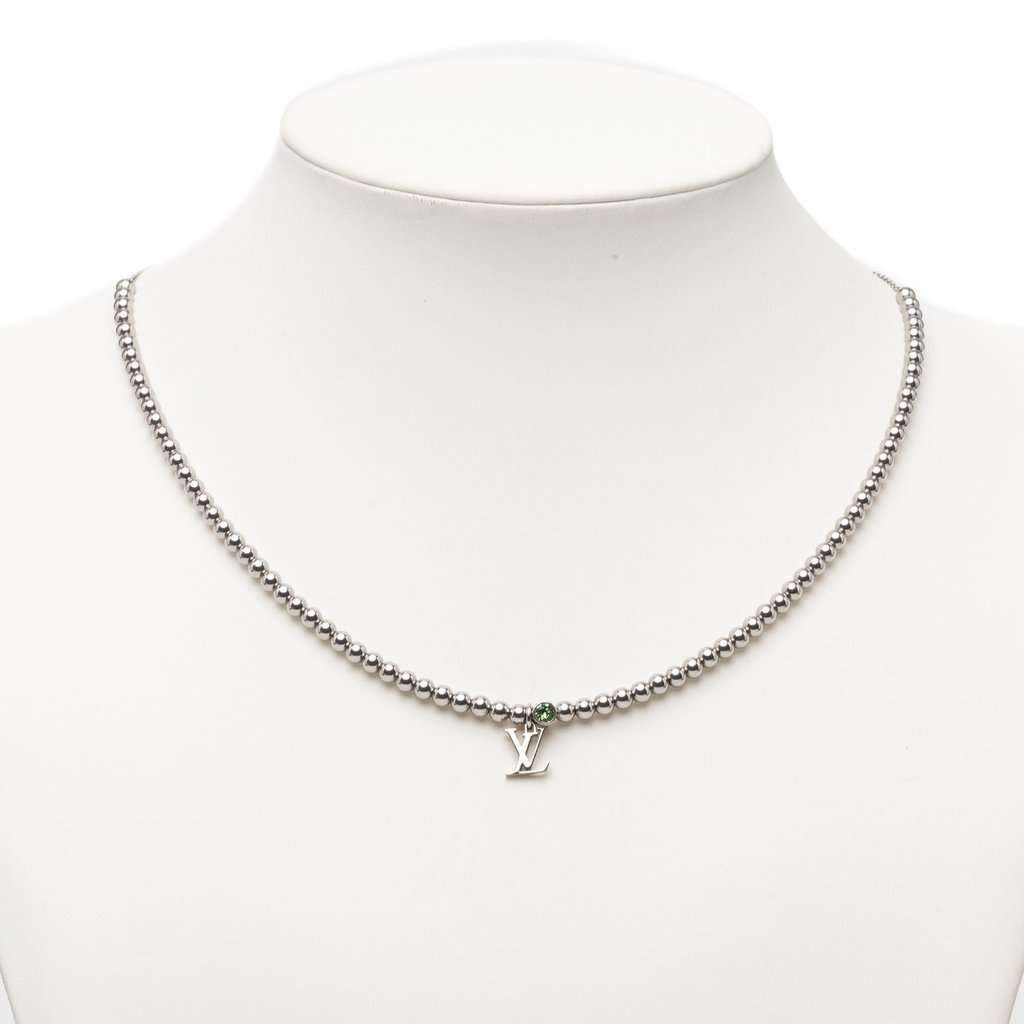 Louis Vuitton Brass Crystal Nano Beads Pendant Necklace Silver Metal Very good condition - Box View