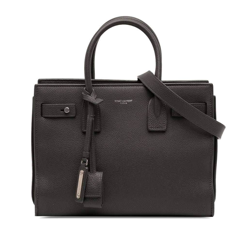 Saint Laurent Baby Grained Calfskin Sac de Jour Satchel Brown Leather Good - Front View