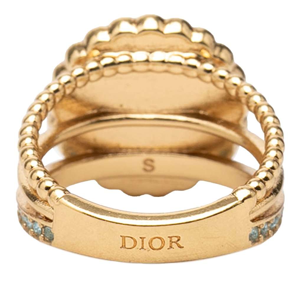 Dior Gold Plated Resin Faux Pearl Strass CD Logo Ring Gold Metal Very good - Inside View