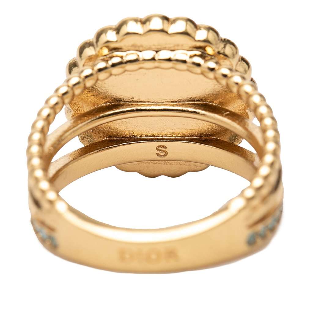 Dior Gold Plated Resin Faux Pearl Strass CD Logo Ring Gold Metal Very good - Model View