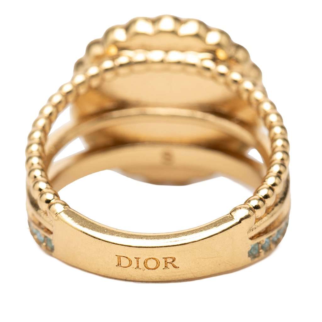 Dior Gold Plated Resin Faux Pearl Strass CD Logo Ring Gold Metal Very good - Box View