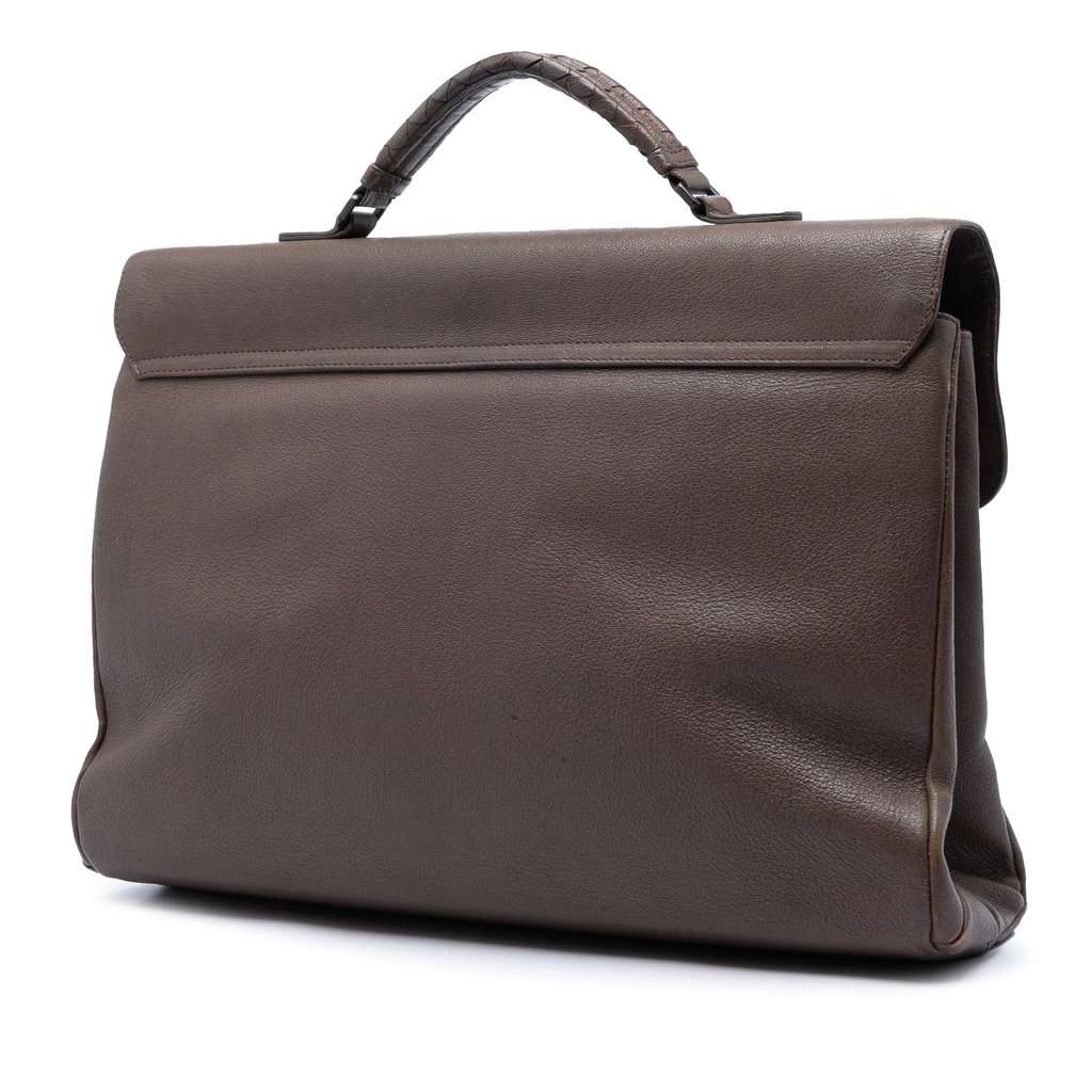 Bottega Veneta Intrecciato Trimmed Nappa Business Bag Brown Leather Very good condition - Back View