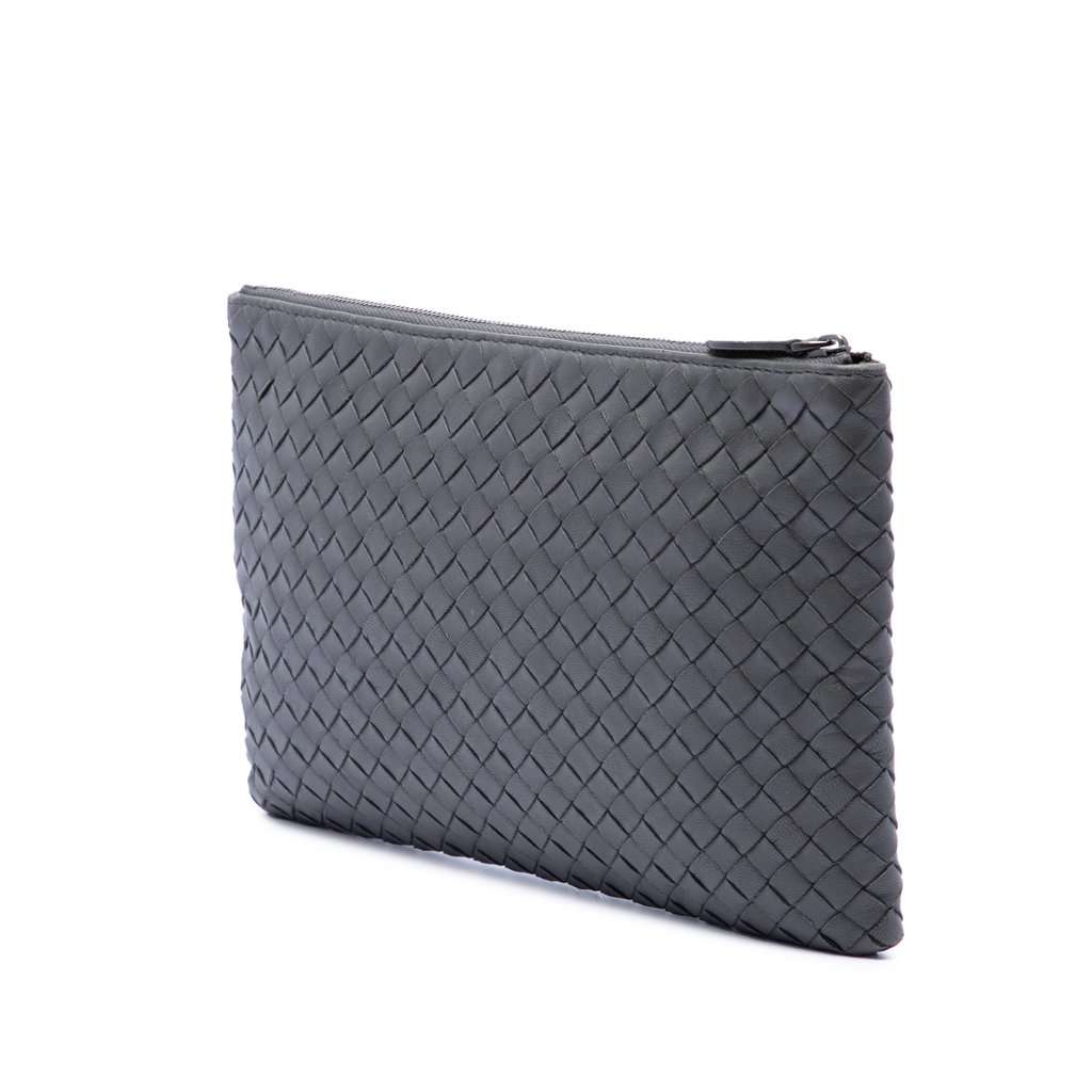 Bottega Veneta Nappa Intrecciato Clutch Green Leather Very good condition - Back View