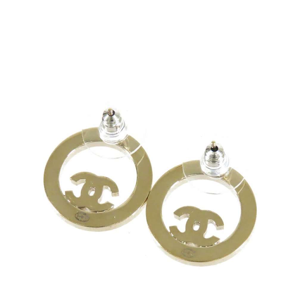 Chanel CC Gold Plated Strass Round Bullet Back Earrings Gold Metal Very good condition - Back View