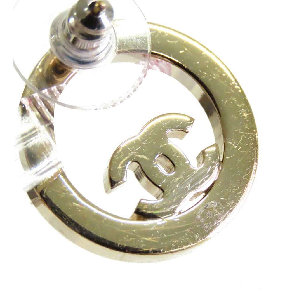 Chanel CC Gold Plated Strass Round Bullet Back Earrings Gold Metal Very good condition - Inside View