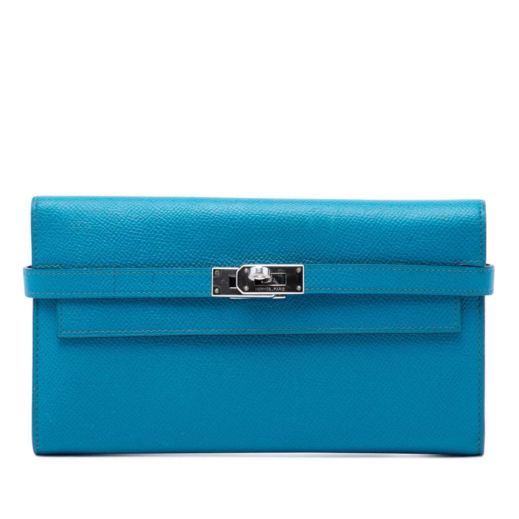 Hermès Epsom Kelly Trifold Long Wallet Blue Leather Good condition - Front View