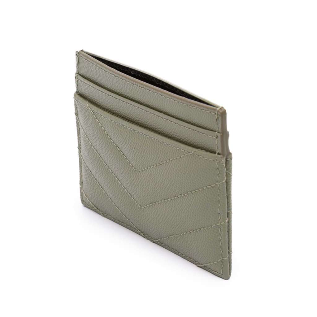 Saint Laurent Chevron Grain de Poudre Cassandre Card Holder Green Leather Never worn - Back View