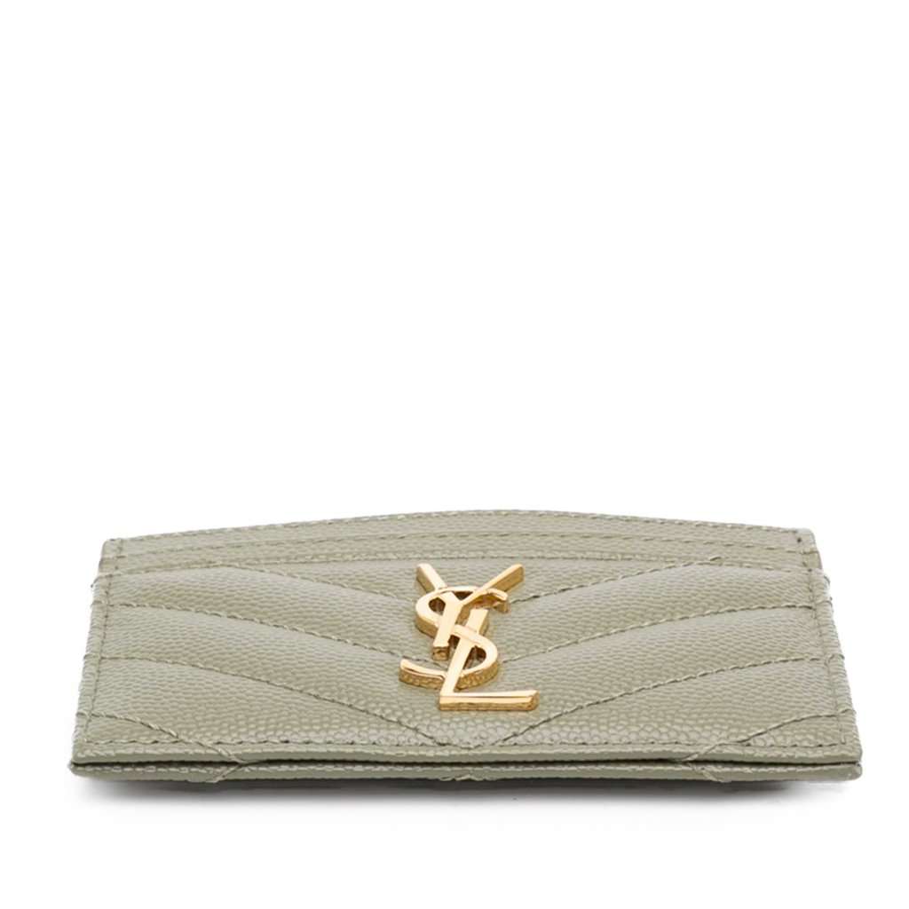 Saint Laurent Chevron Grain de Poudre Cassandre Card Holder Green Leather Never worn - Inside View