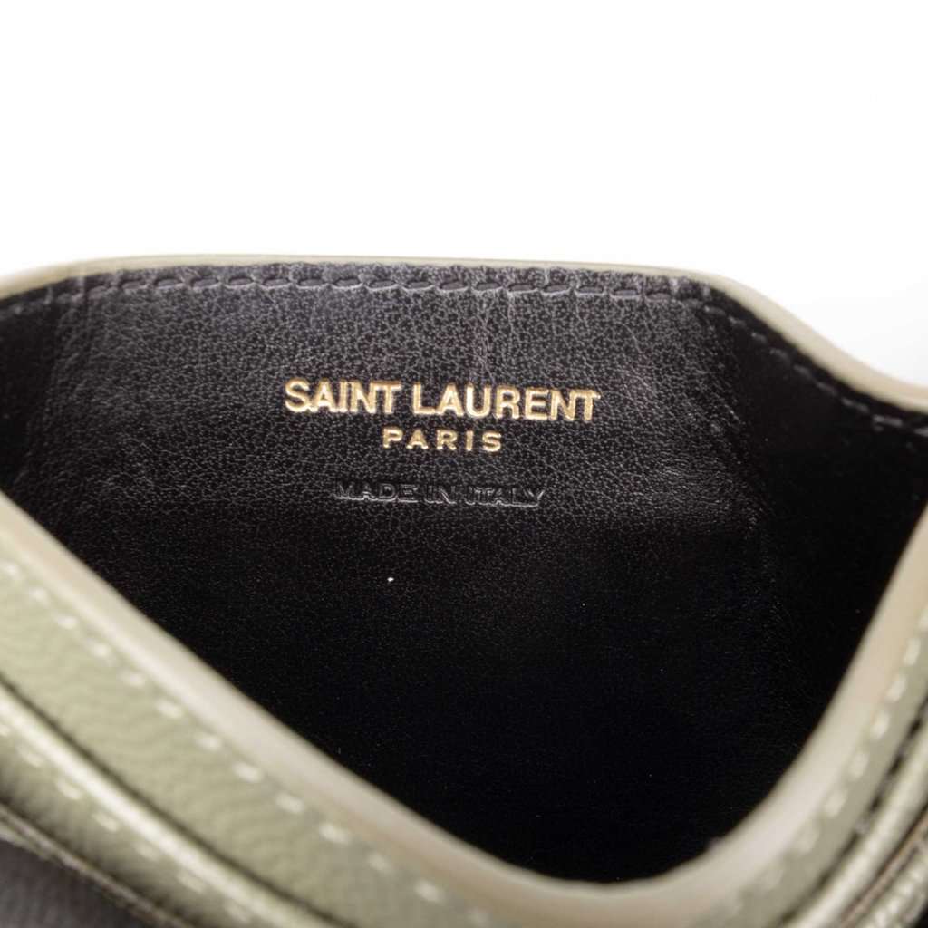 Saint Laurent Chevron Grain de Poudre Cassandre Card Holder Green Leather Never worn - Box View