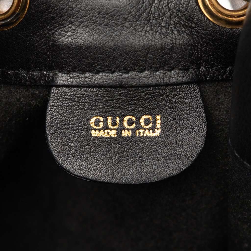 Gucci Calfskin Bamboo Drawstring Sling Backpack Black Leather Very good - Box View