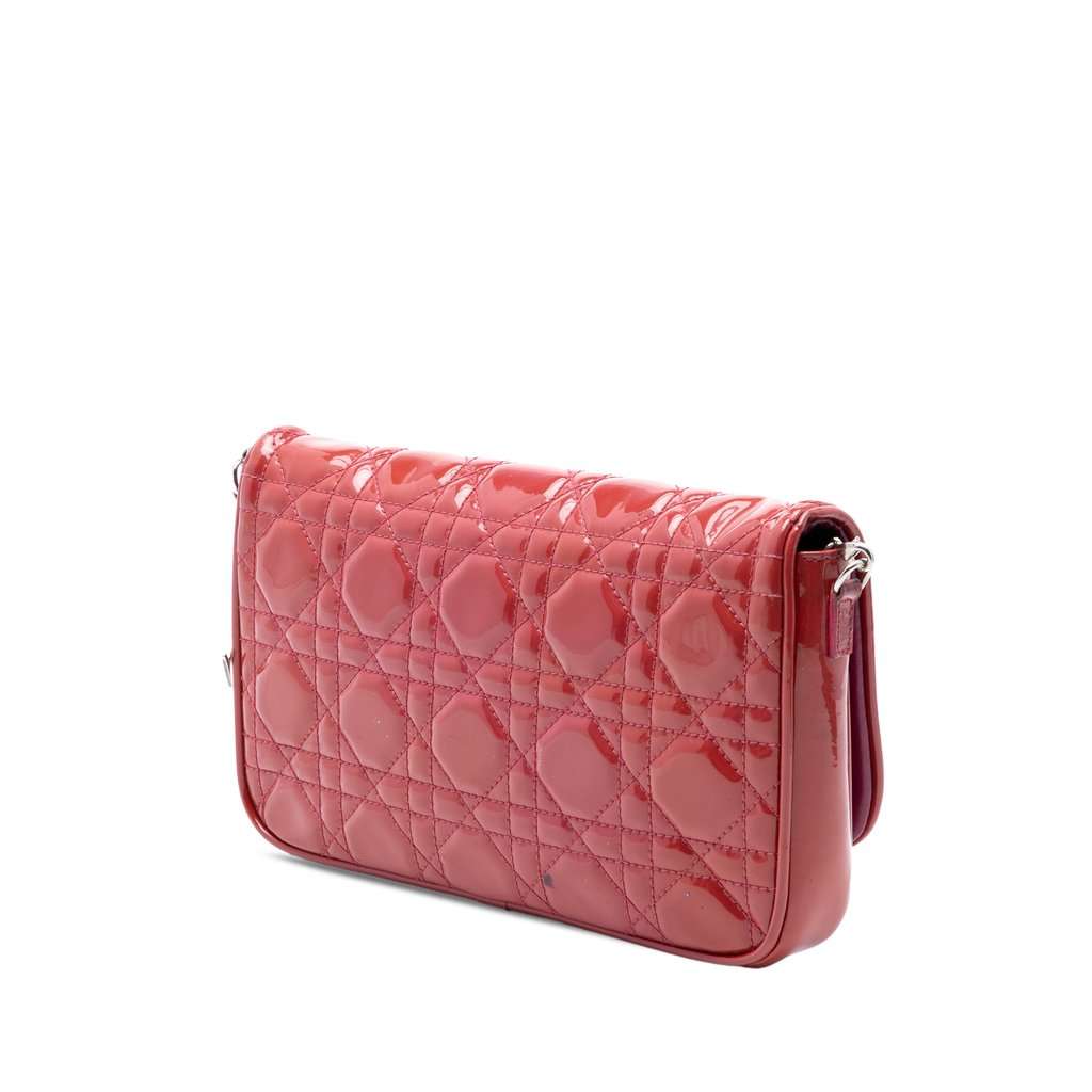 Dior Patent Cannage Lady Dior Wallet On Chain Red Leather Very good condition - Back View