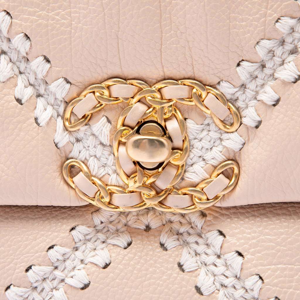 Chanel Large Crochet Calfskin 19 Flap Beige Leather Very good condition - Box View