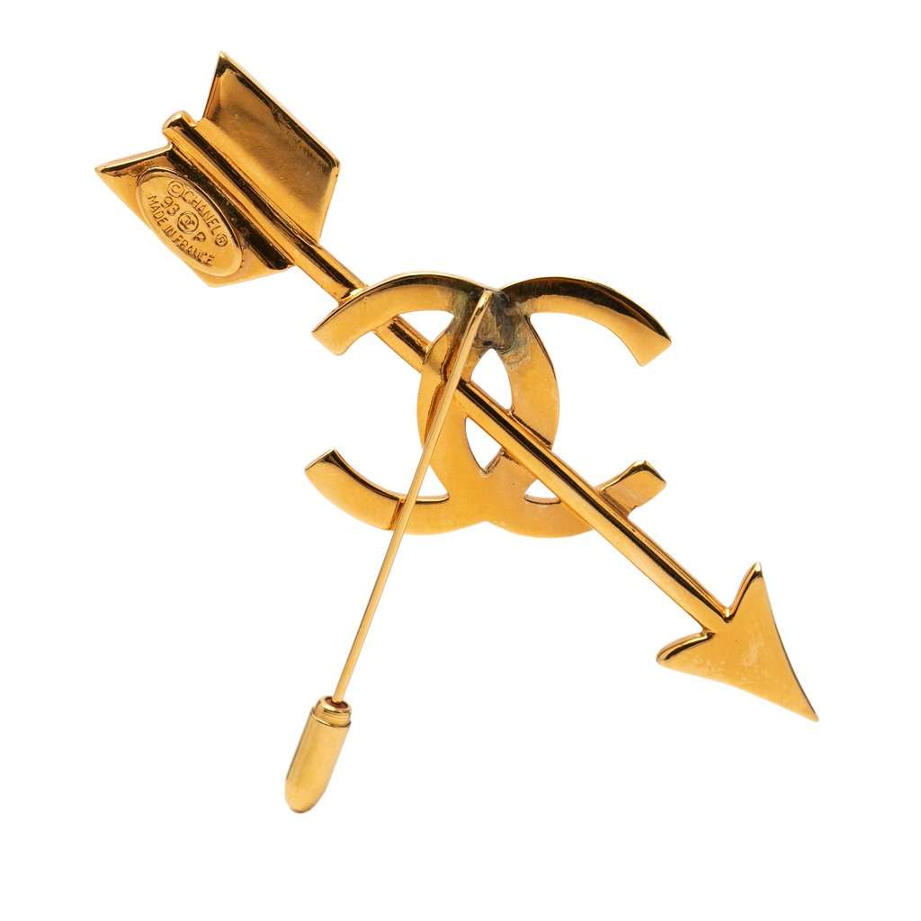 Chanel CC Gold Plated Arrow Pin Brooch Gold Metal Very good condition - Back View