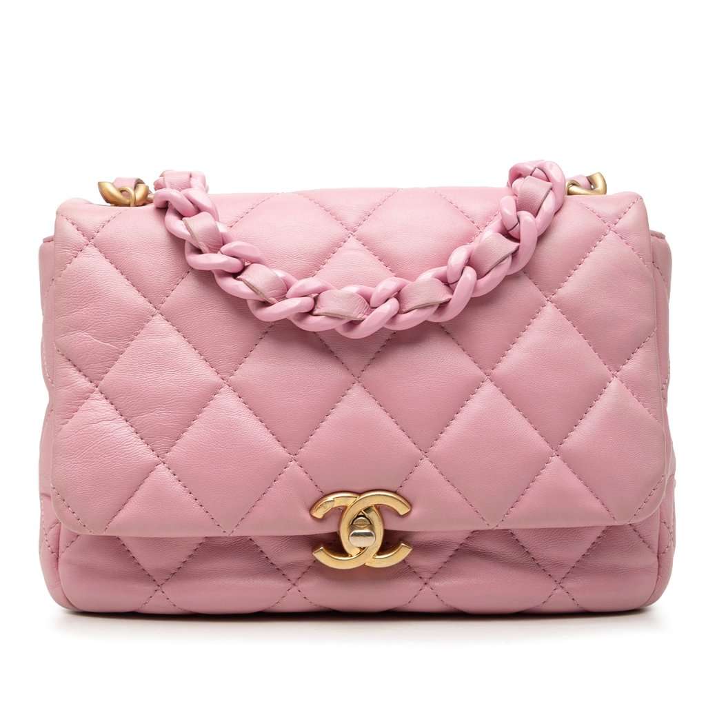 Chanel Small Quilted Lambskin Candy Chain Flap Pink Leather Very good - Front View