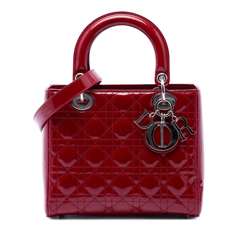 Dior Medium Patent Cannage Lady Dior Red Leather Very good condition - Front View