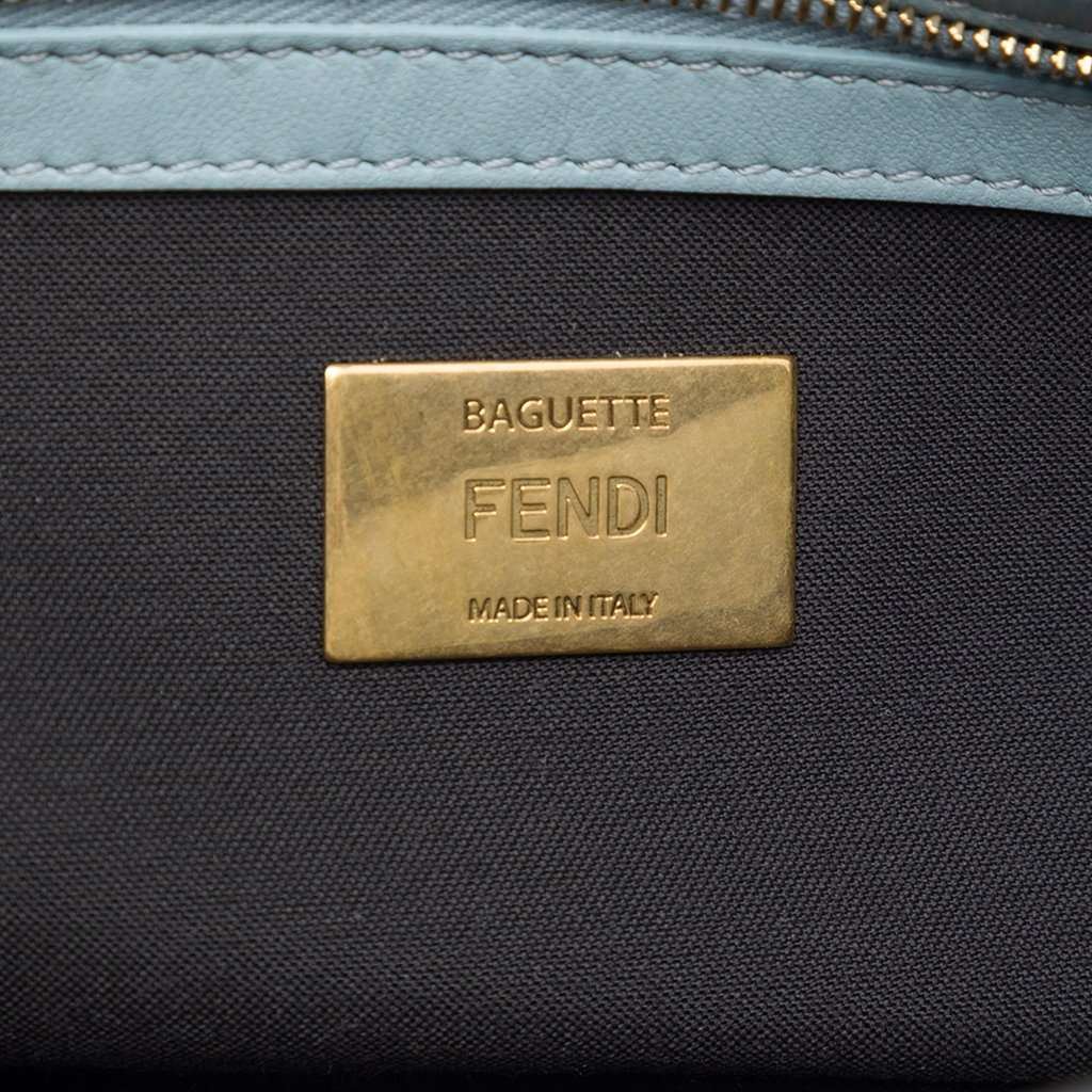 Fendi Zucca Embossed Leather Baguette Satchel Blue Leather Very good - Box View
