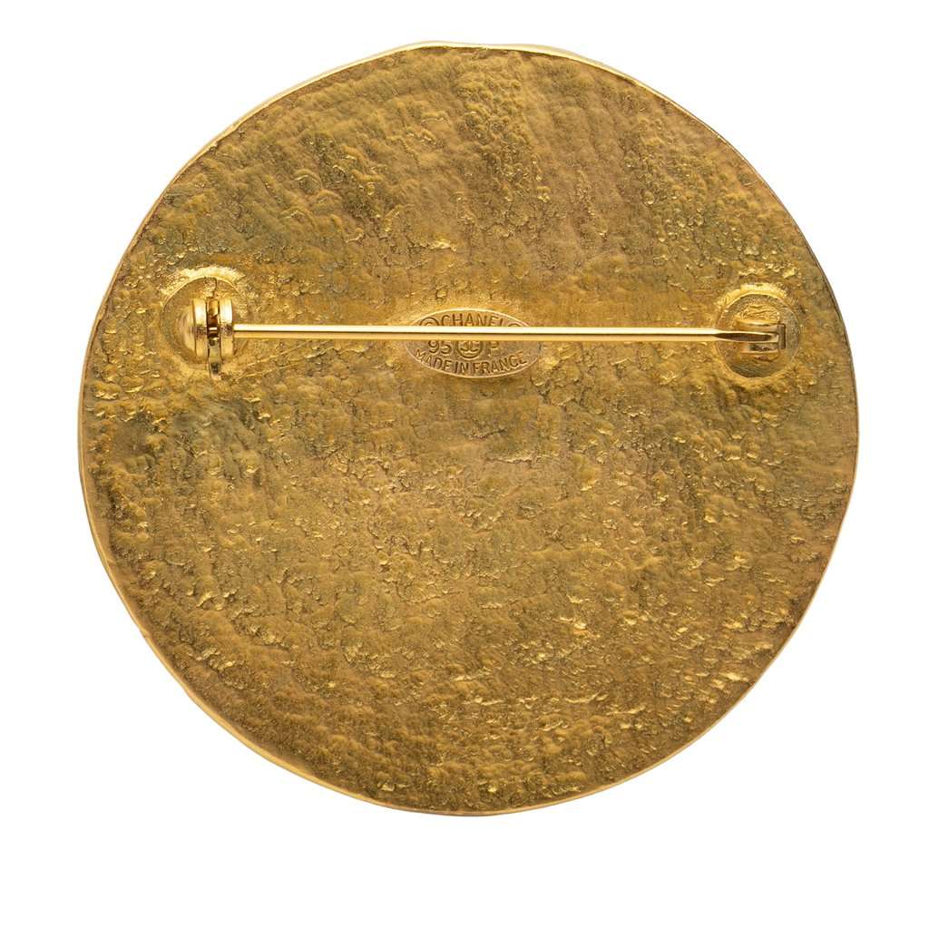 Chanel CC Gold Plated Round Brooch Gold Metal Very good condition - Back View