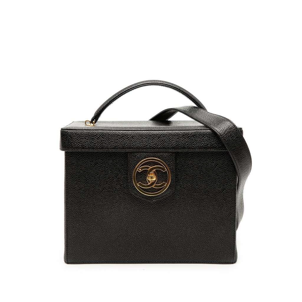Chanel CC Caviar Vanity Box Case Black Leather Very good condition - Front View