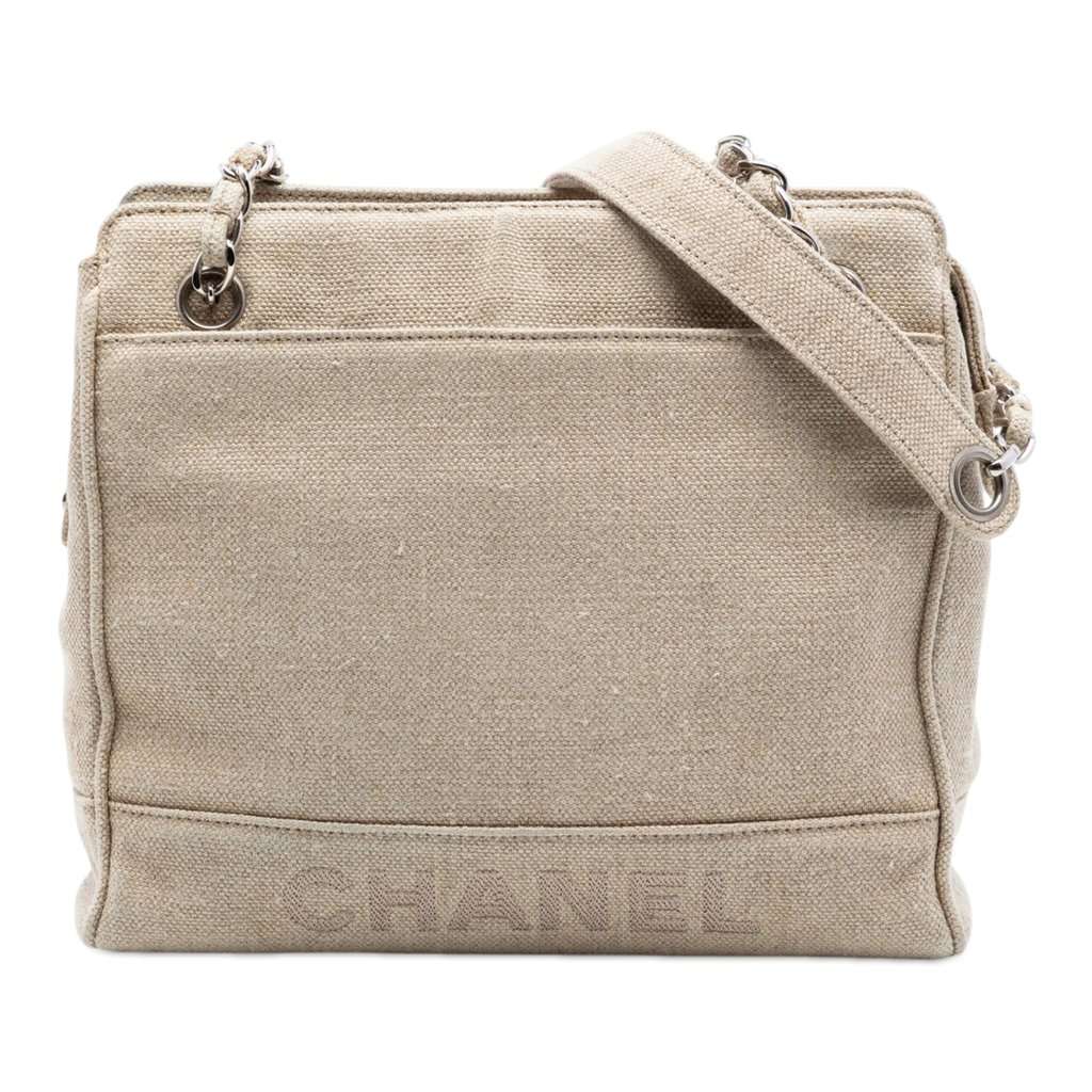 Chanel Petite Canvas Shopping Tote Beige Very good - Front View