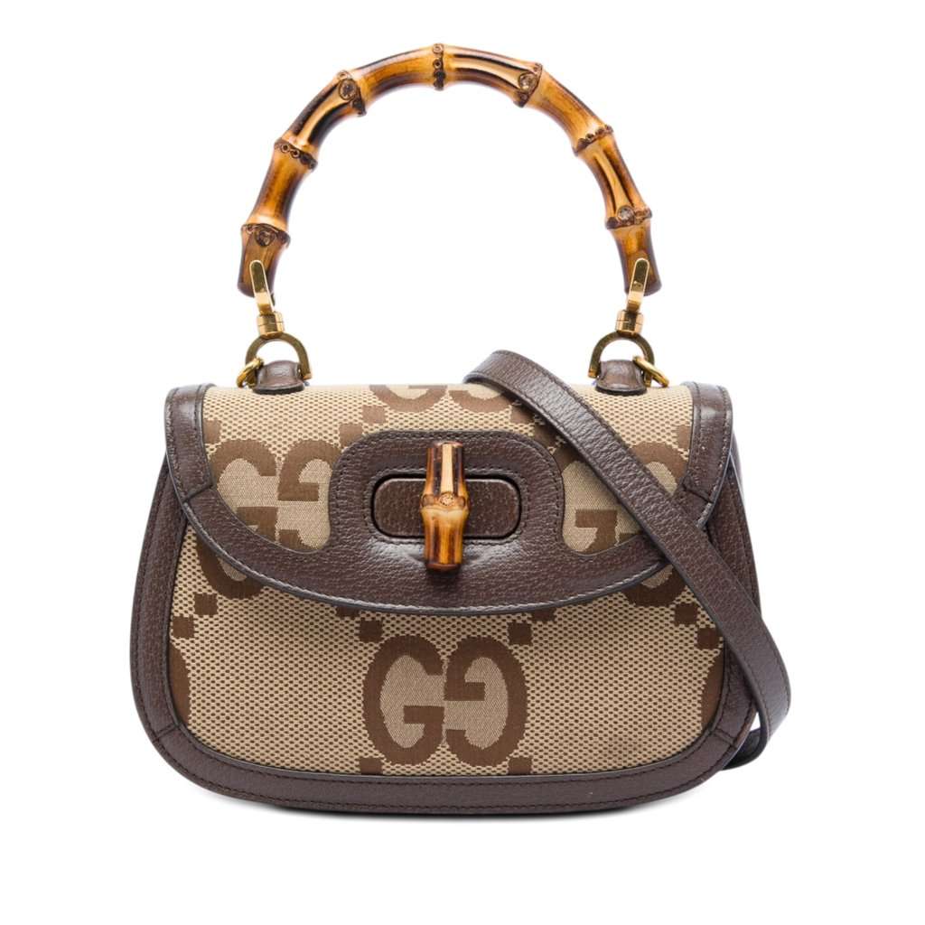 Gucci Small Jumbo GG Canvas Bamboo 1947 Top Handle Bag Beige Very good condition - Front View
