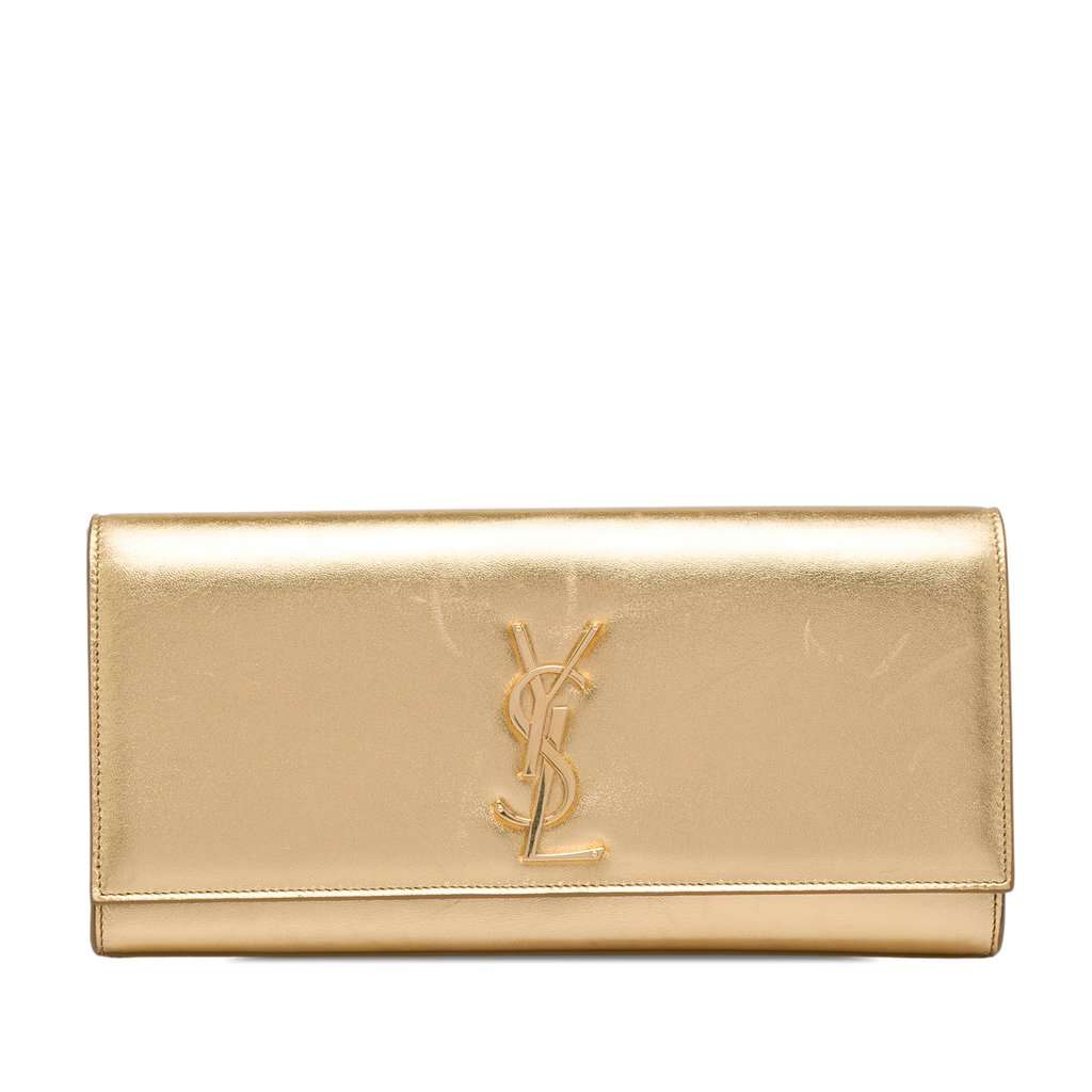 Saint Laurent Metallic Calfskin Cassandre Clutch Gold Leather Very good - Front View