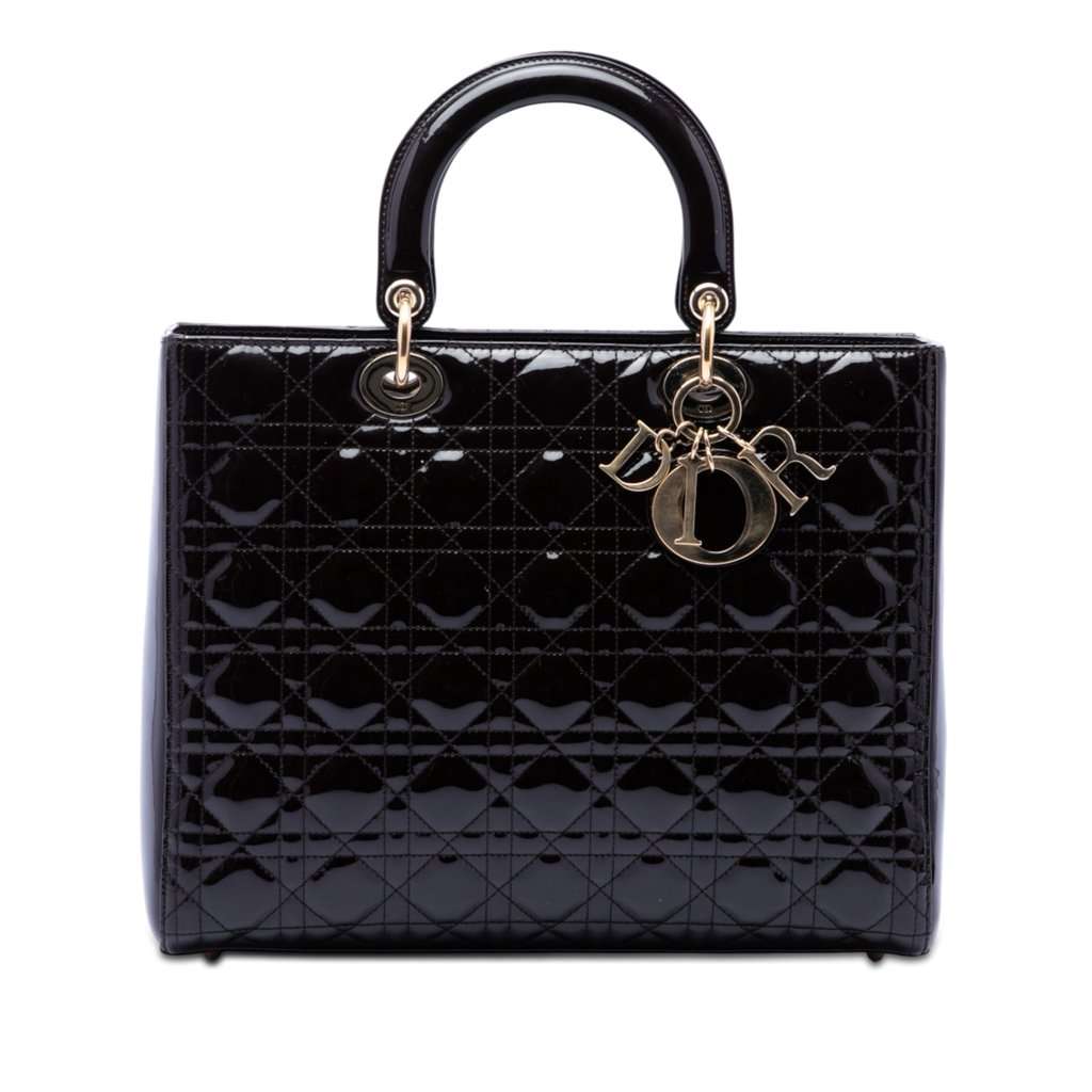 Dior Large Patent Cannage Lady Dior Purple Leather Very good condition - Front View