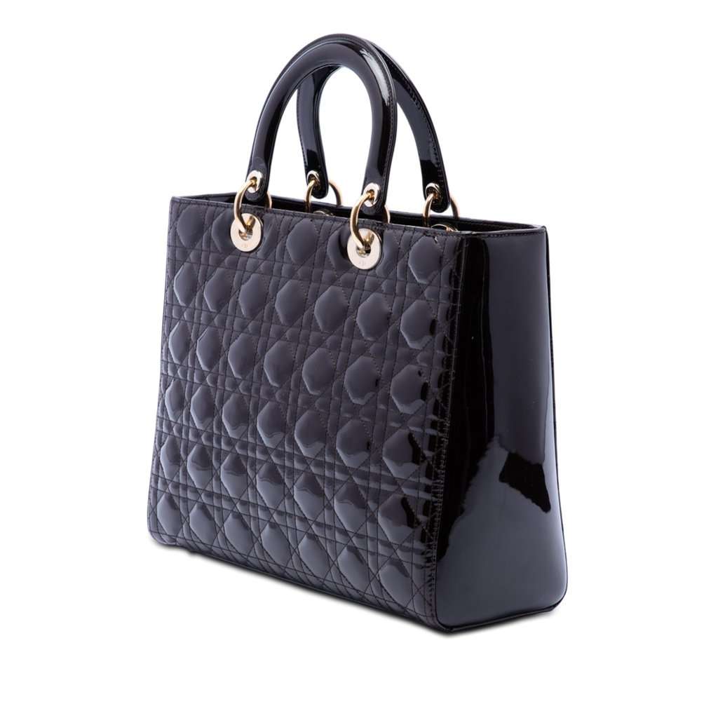 Dior Large Patent Cannage Lady Dior Purple Leather Very good condition - Back View
