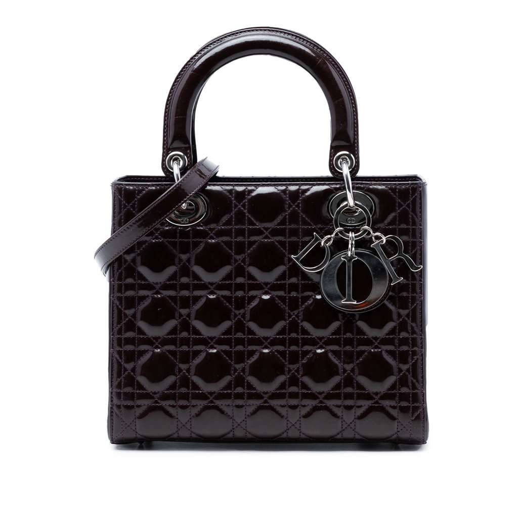 Dior Medium Patent Cannage Lady Dior Purple Leather Very good condition - Front View
