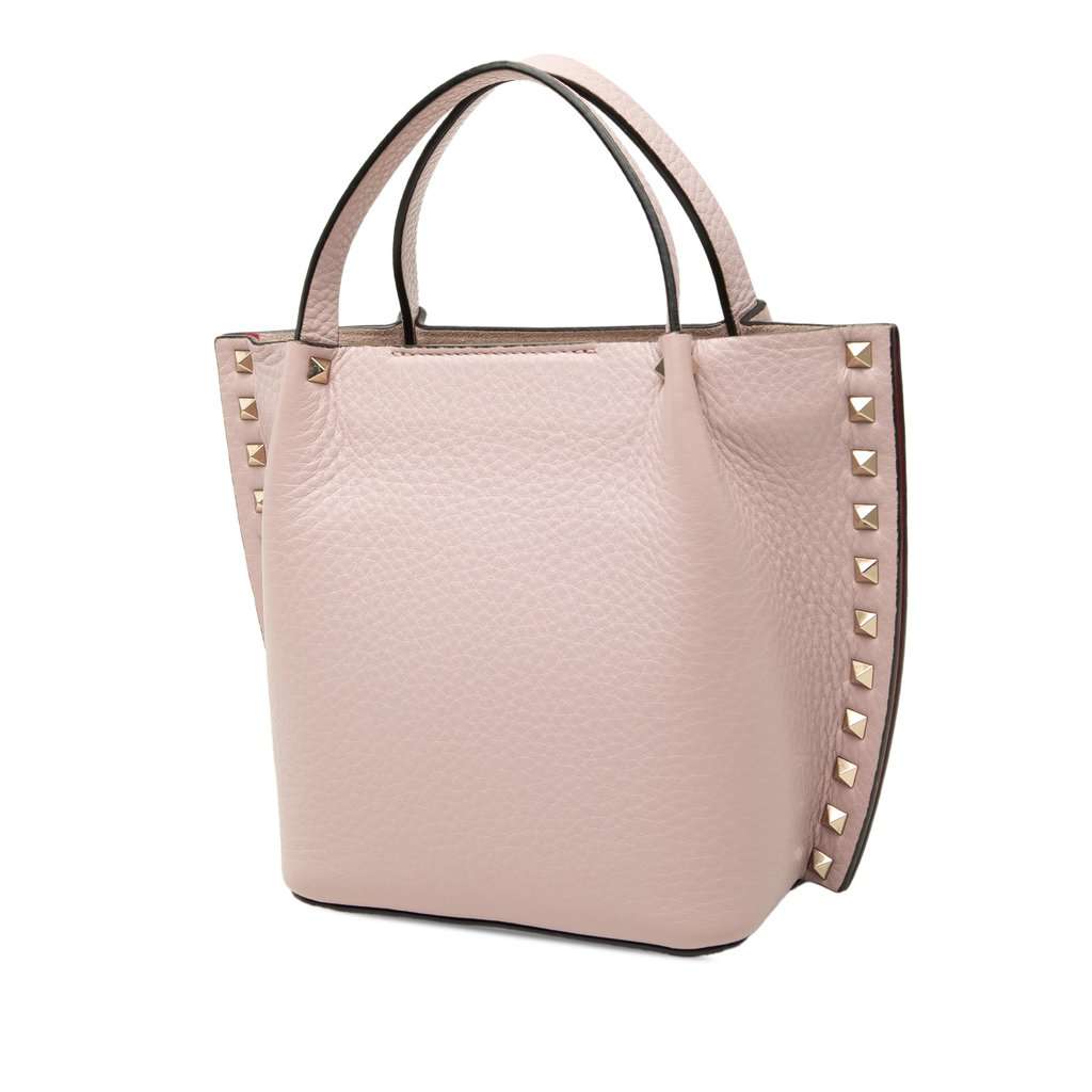 Valentino Small Leather Rockstud Satchel Pink Leather Very good - Back View