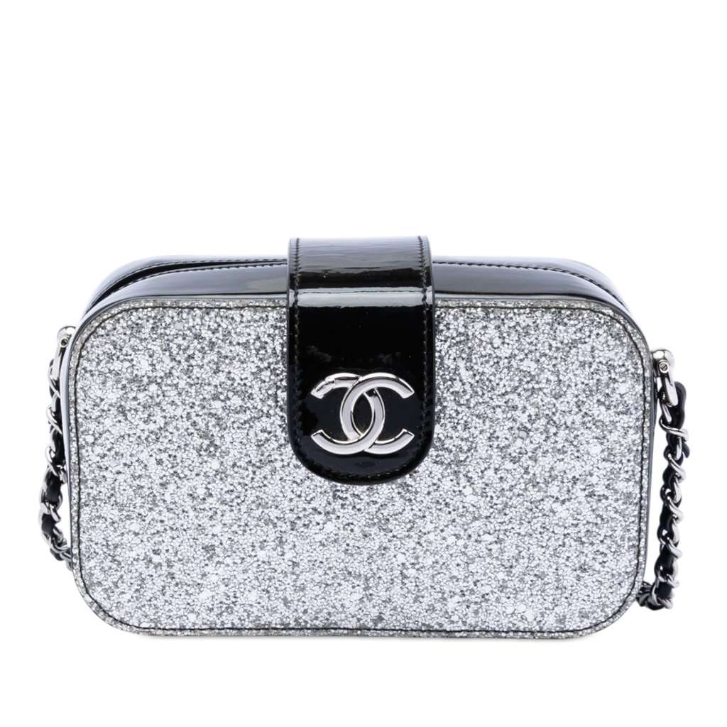 Chanel Glitter Patent Evening On The Moon Camera Case Silver Leather Very good condition - Front View