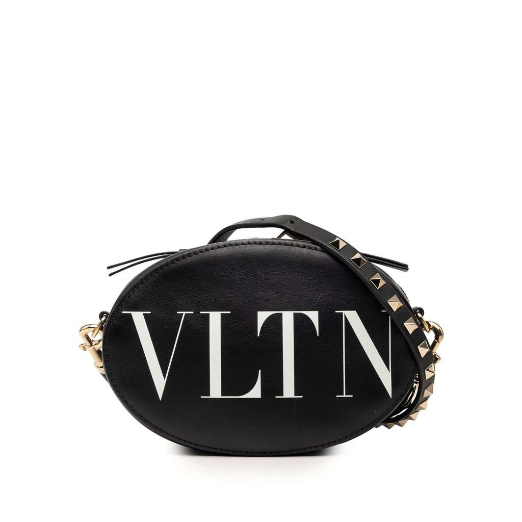 Valentino Calfskin Rockstud VLTN Oval Crossbody Black Leather Very good - Front View