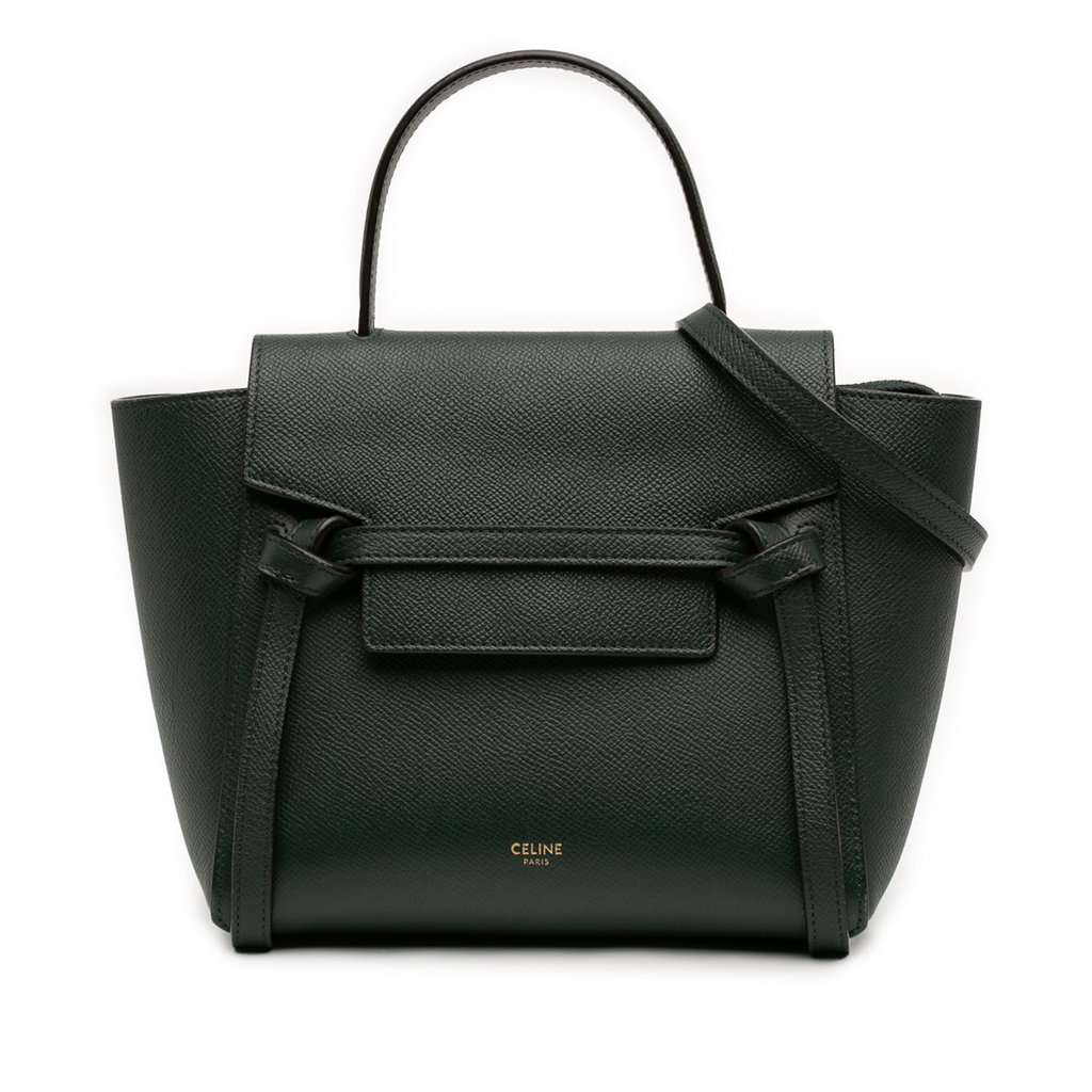 Celine Nano Grained Calfskin Belt Bag Green Leather Very good condition - Front View