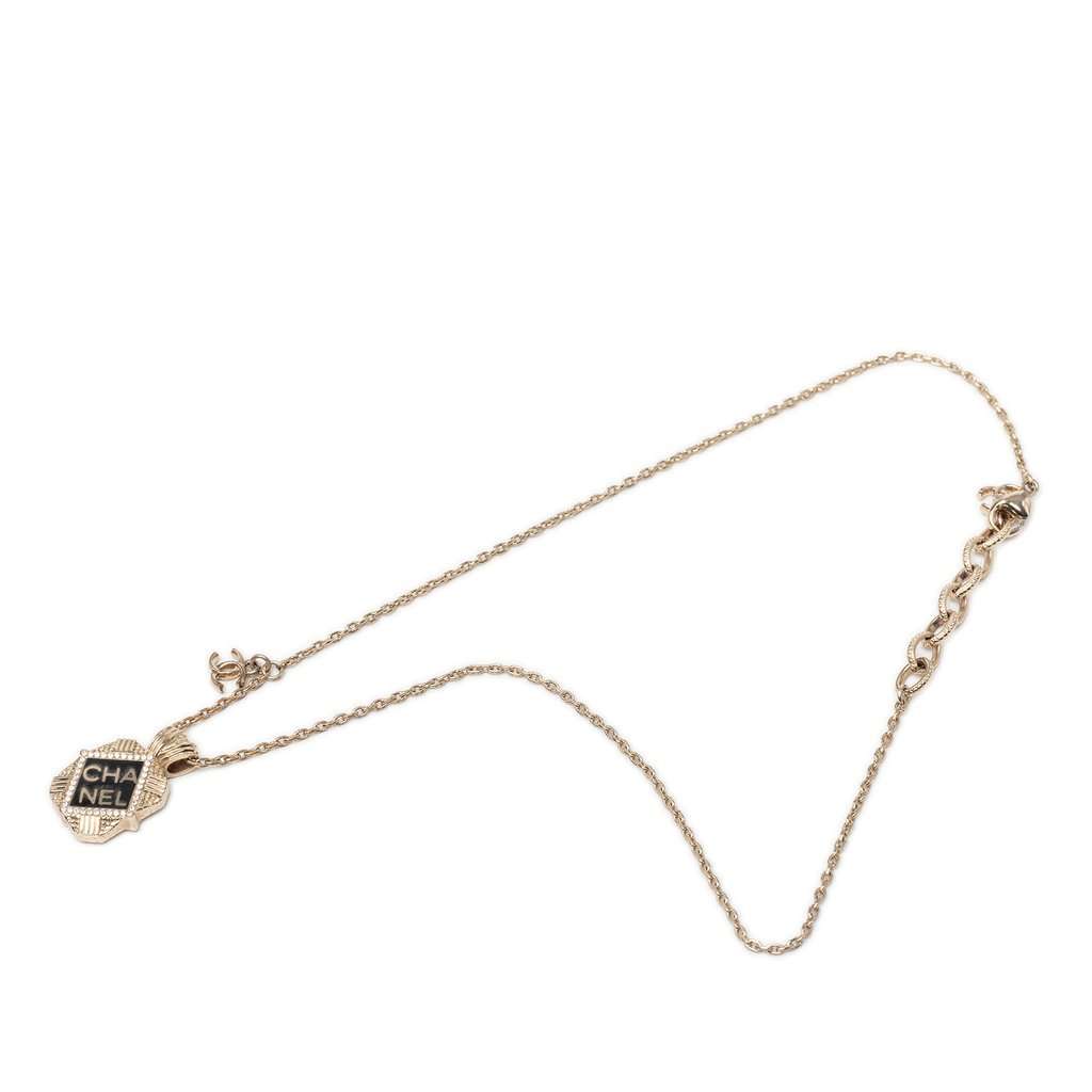 Chanel Gold Plated Enamel and Strass Pendant Necklace Gold Metal Very good - Front View