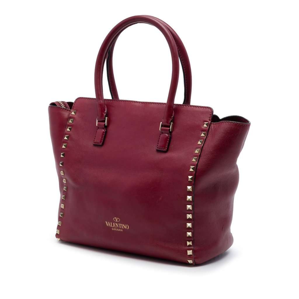 Valentino Medium Leather Rockstud Double Handle Tote Red Leather Very good - Back View