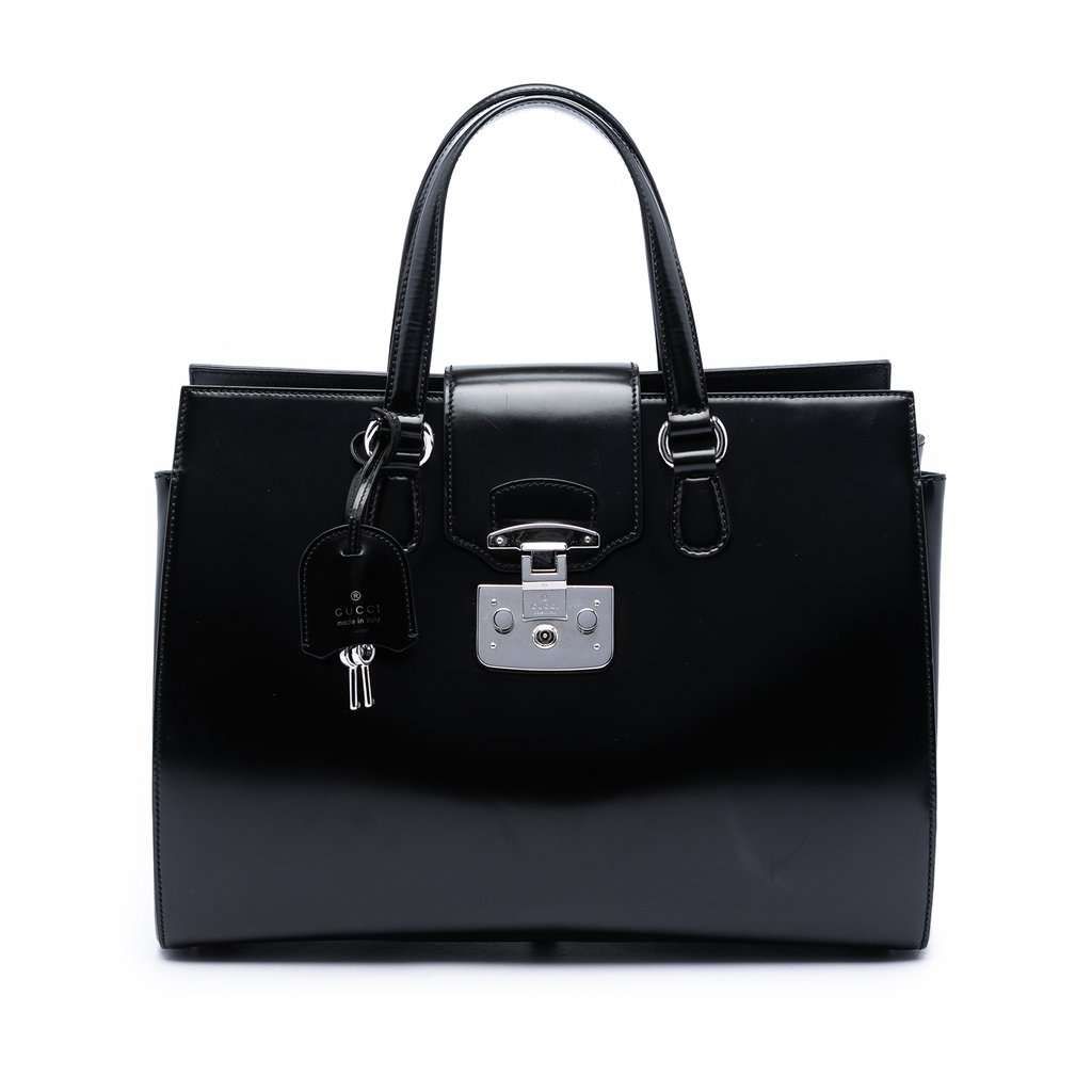 Gucci Large Smooth Calfskin Lady Lock Handbag Black Leather Very good - Front View
